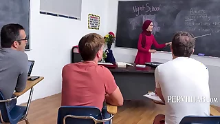 Teacher Keeps Her Hijab On While Getting Pounded At the end of one's tether Students